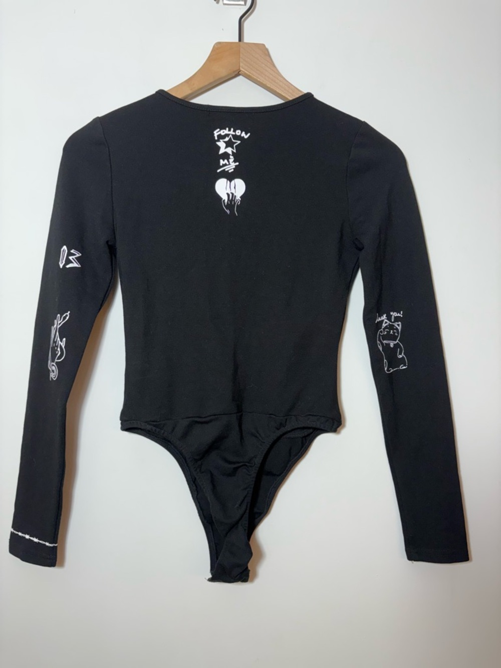 Maniere De Voir Black Zipper Graffiti Bodysuit Size US 4 New Goth, Punk, Emo - Picture 7 of 12